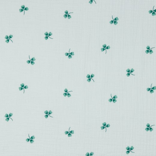 Lucky Clover Cotton Double Gauze Muslin dress fabric by the half metre.