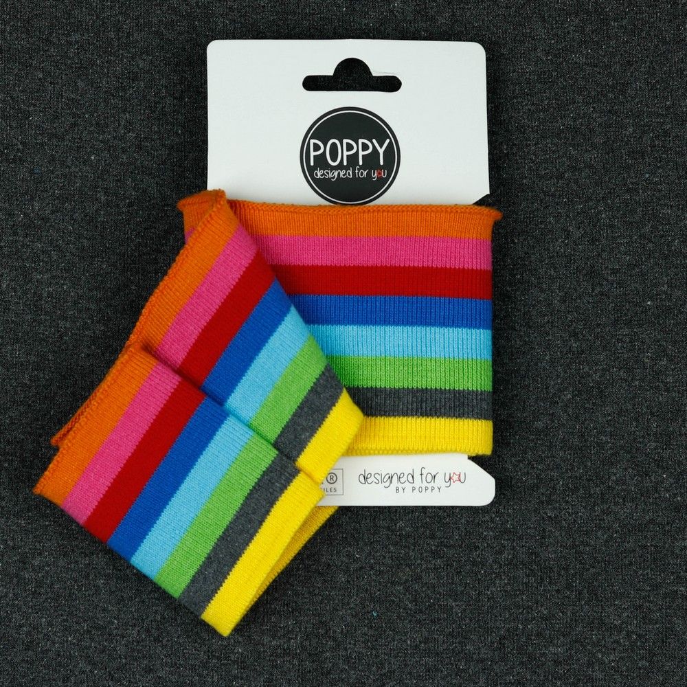 Double Stripe Rib Knit Cuffing By Poppy. Finished edge cotton Fabric: cuffs and waistbands.