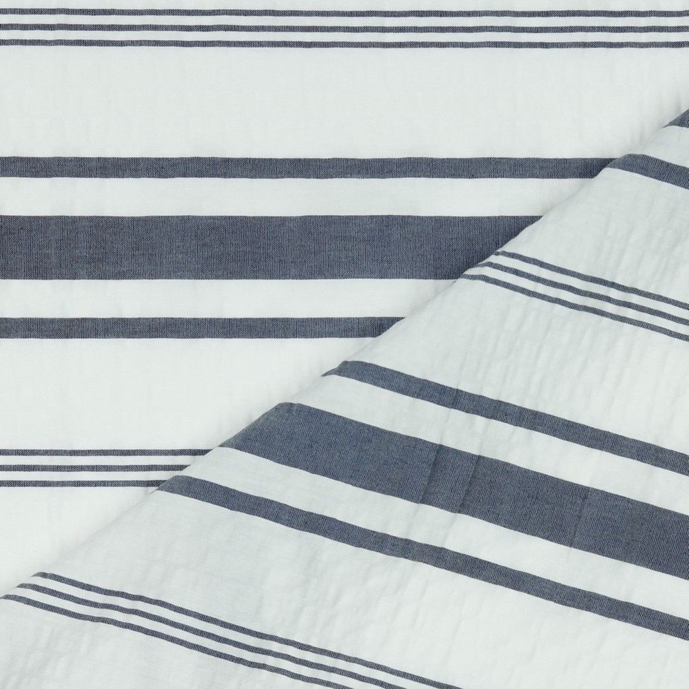 Lightweight yarn-dyed horizontal stripe cotton stretch woven fabric by the half metre.