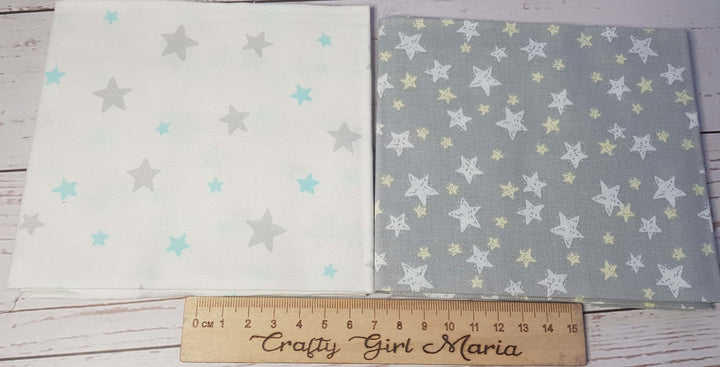 Goodnight pale grey, mint green and white nursery/kids quilting fabric by the fat quarter/metre. Craft Cotton Company.