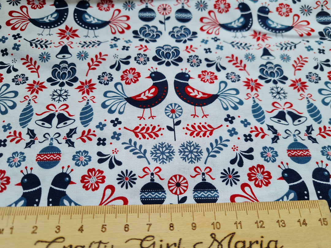 Scandi Christmas Red and Grey by the half metre quilting and craft cotton Fabrics.