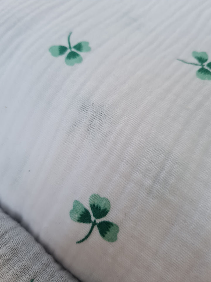 Lucky Clover Cotton Double Gauze Muslin dress fabric by the half metre.