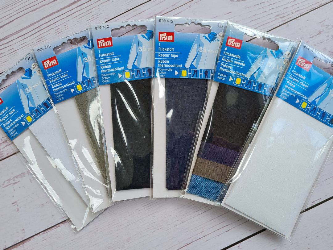 Prym Repair Tape/patch/ repair sheet. Denim, black, white, navy blue, grey.