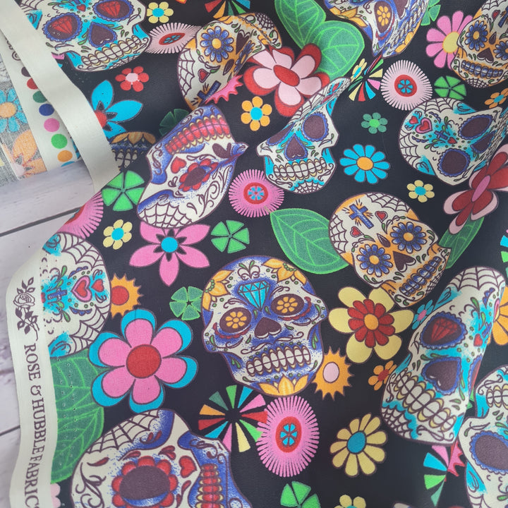 Skull Cotton Poplin Fabric, kids fabric, Halloween, day of the dead x half metre.