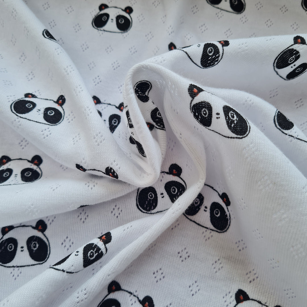 Panda Fine 100% cotton jersey knit with Diamond openwork/ Pointelle fabric. By Poppy. Cut to order by the 1/2 metre.