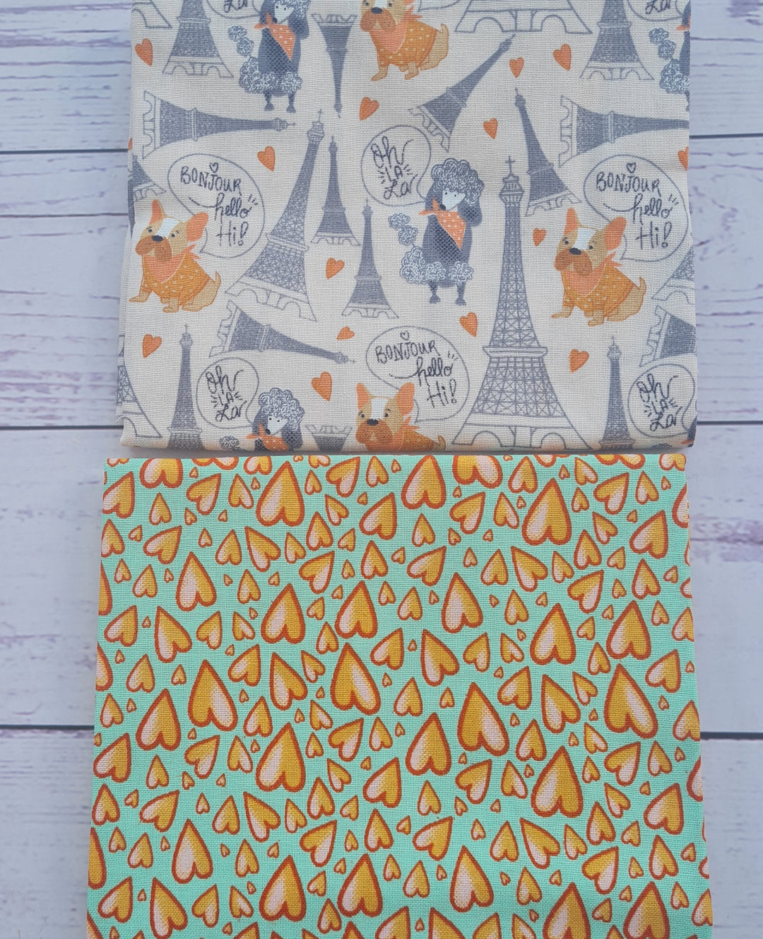 Evening in Paris 5 x fat quarter bundle craft cotton fabric. Love, hearts, dogs Quilting fabric.