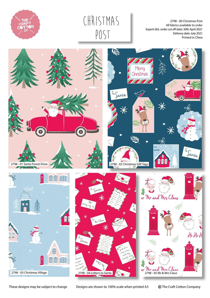 Christmas Post - Christmas fat quarters bundle of 5 quilting cotton Fabrics.