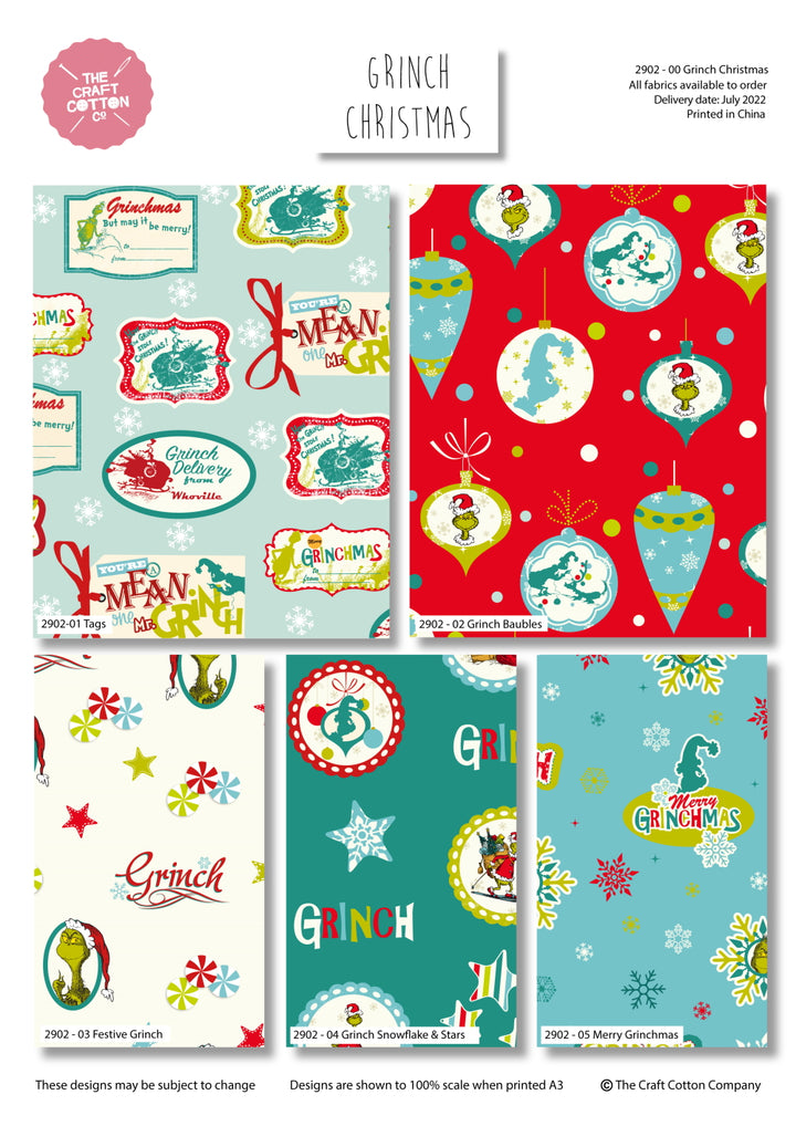 Dr Seuss Grinch Christmas fat quarter bundle of 5 quilting fabrics