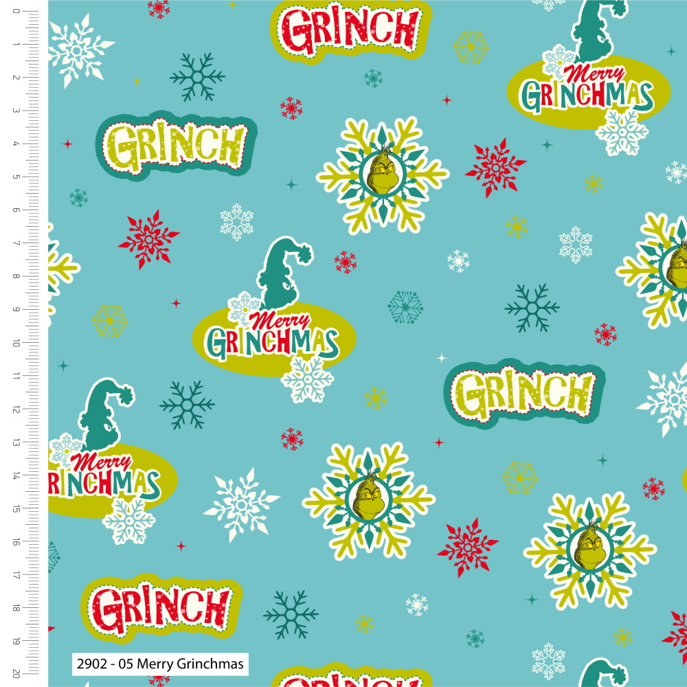 Dr Seuss Grinch Christmas fat quarter bundle of 5 quilting fabrics