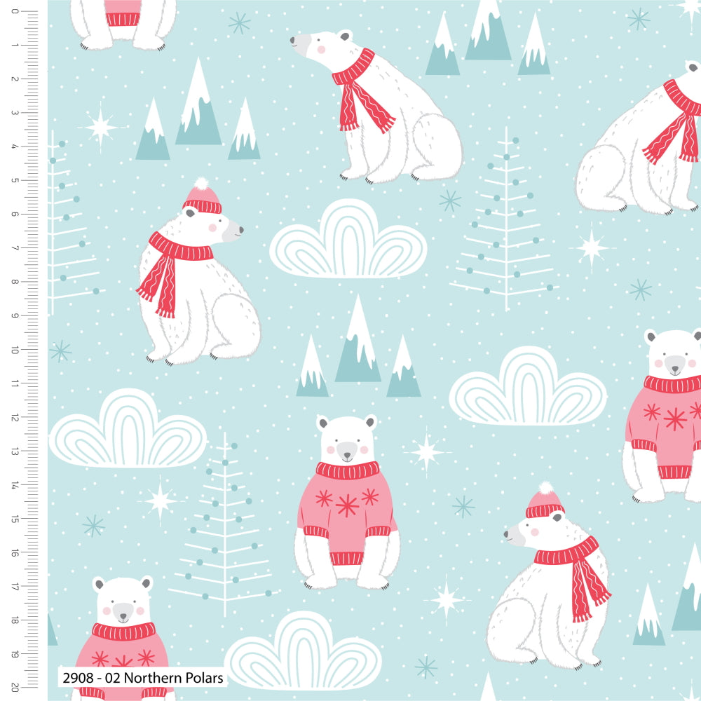 Polar Pals Christmas fat quarter bundle of 5 quilting fabrics