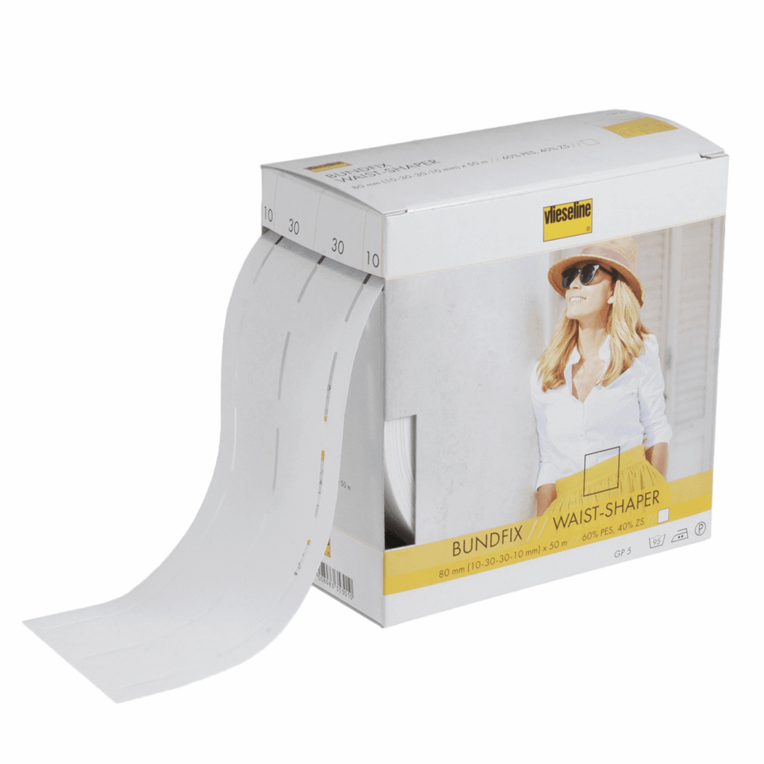 Vlieseline Vilene Bundfix Waist shaper/ Fuse and Fold Firm waistband: x 3cm /2.5 cm: Grey white