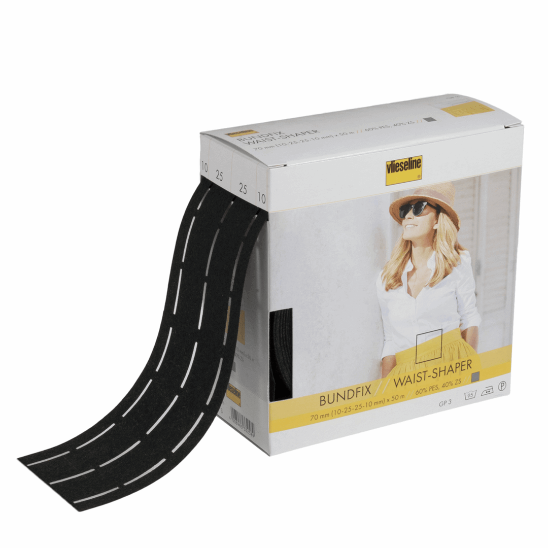 Vlieseline Vilene Bundfix Waist shaper/ Fuse and Fold Firm waistband: x 3cm /2.5 cm: Grey white