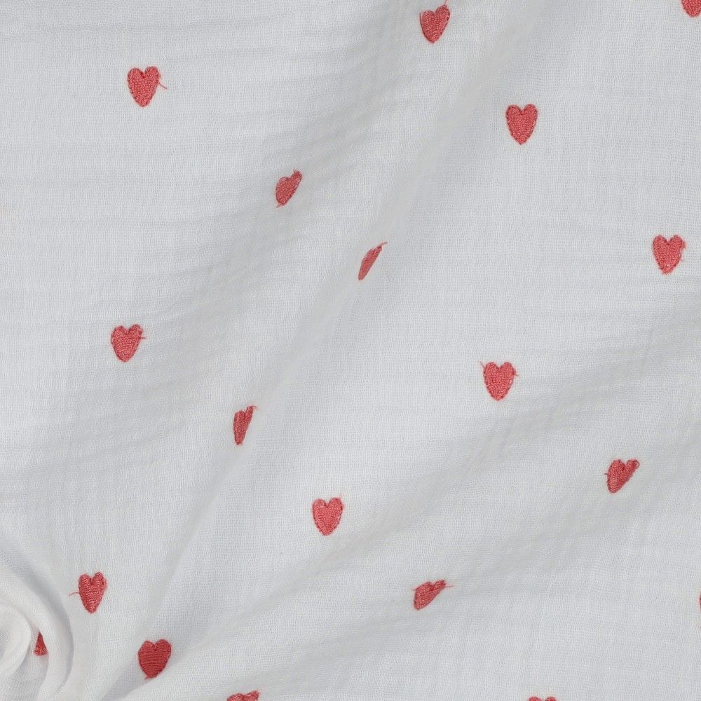 Embroidered Heart Cotton Double Gauze Muslin dress fabric by Poppy. x half metre.