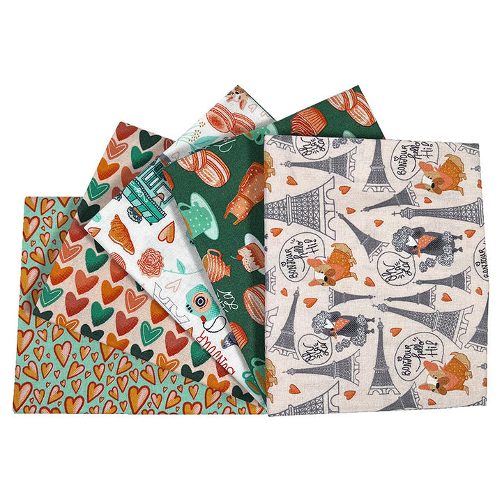 Evening in Paris 5 x fat quarter bundle craft cotton fabric. Love, hearts, dogs Quilting fabric.