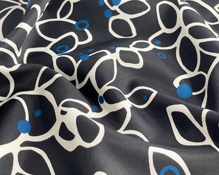 Monochrome, Blue Abstract Rings Satin 100% Polyester fabric. By the half metre