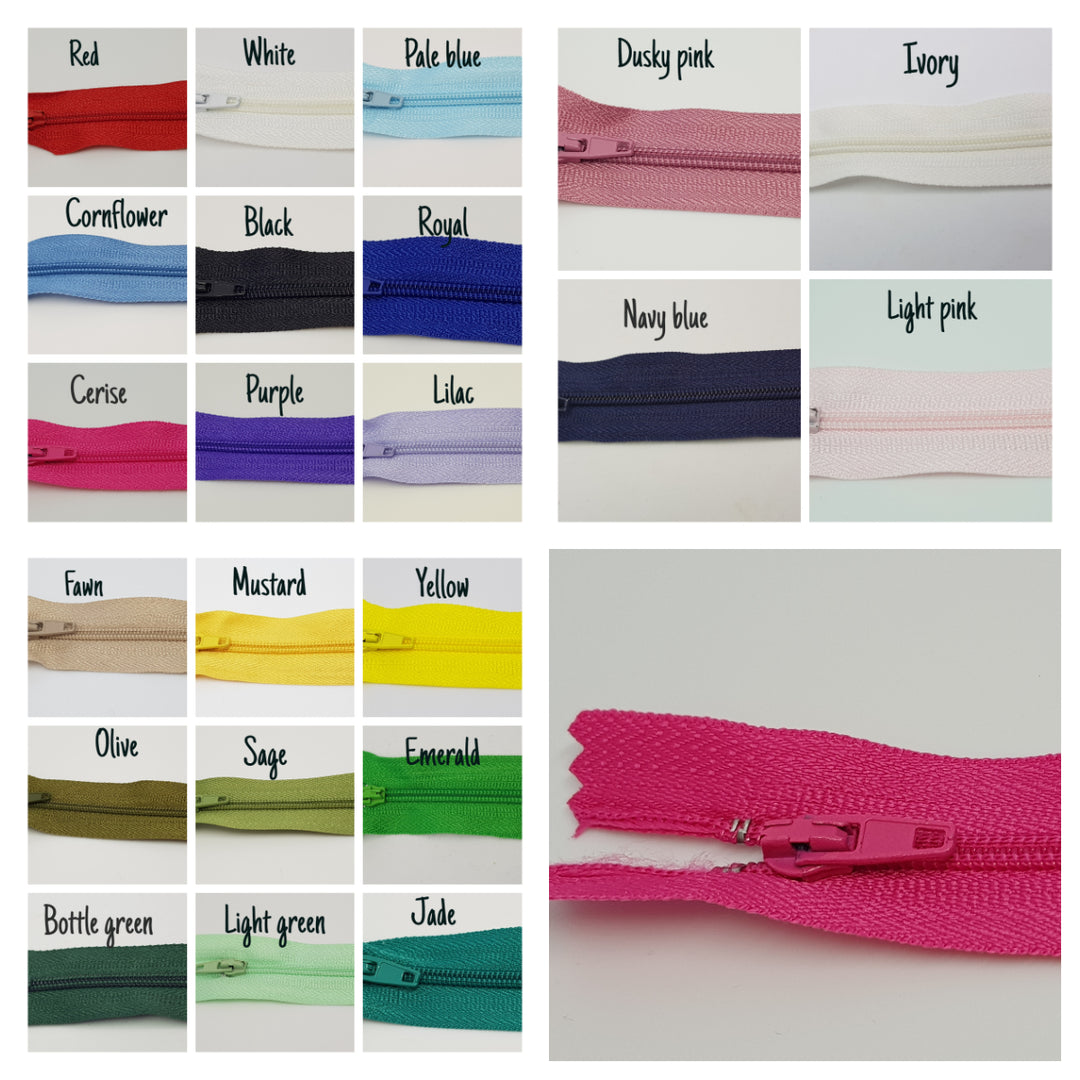 Nylon Closed End Auto-lock Zips 4in, 8in (20cm) 10in (25cm). Dressmaking, crafts.