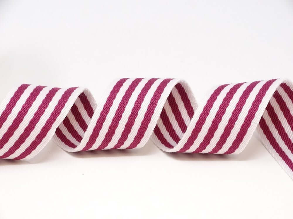 Bertie's bows 38mm striped, rainbow bag strapping/webbing: various colours. Per metre.