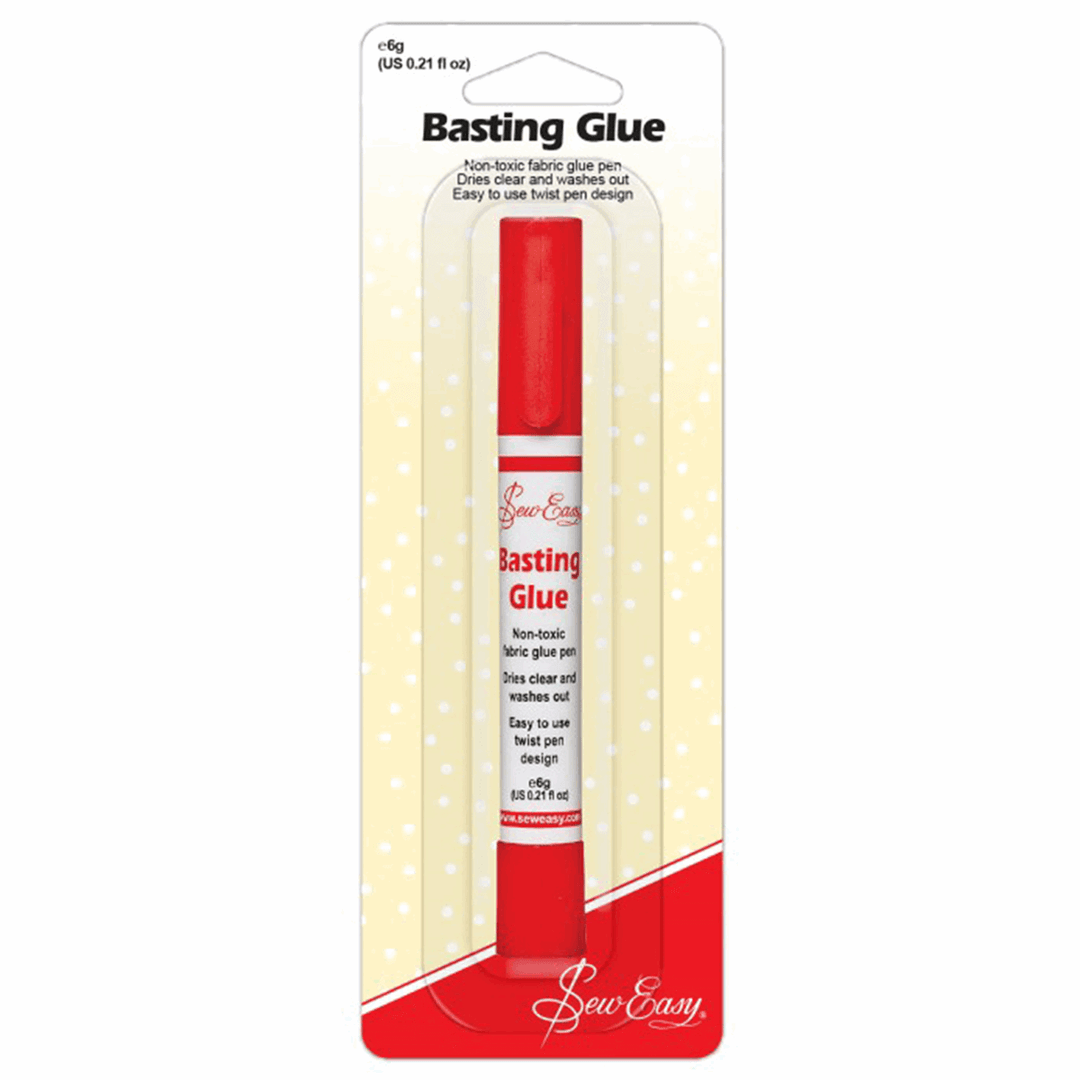 Sew Easy Basting Glue non-toxic fabric glue pen. Washes out.