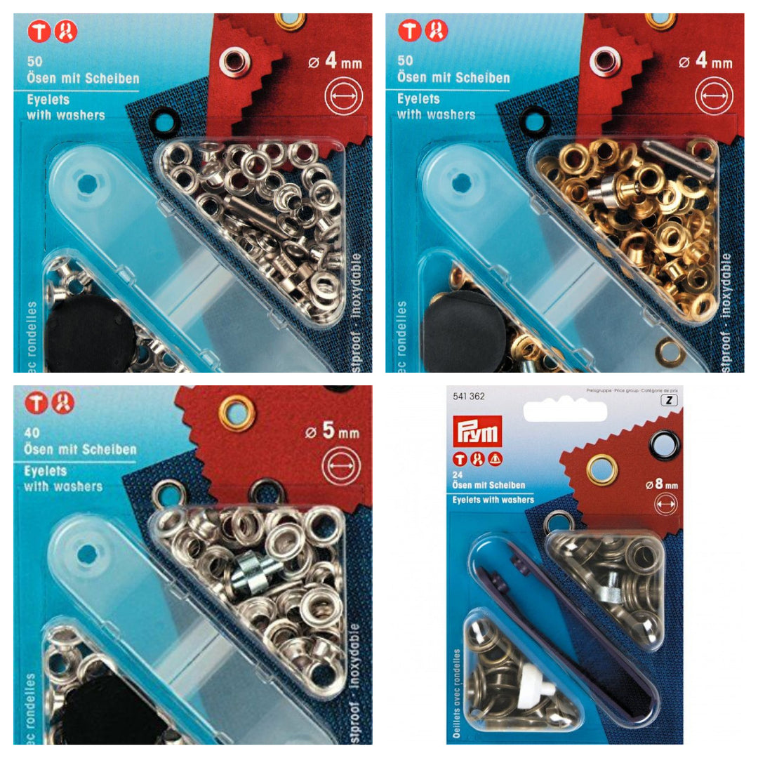 Prym Eyelets With Washers and Tool 4mm, 5 mm, 8mm, 11 mm, 14 mm