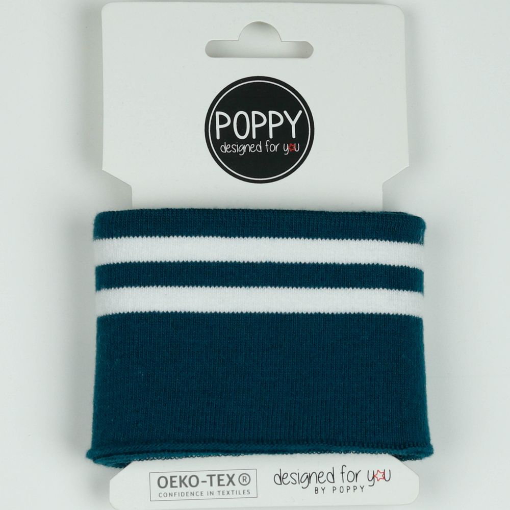 Double Stripe Rib Knit Cuffing By Poppy. Finished edge cotton Fabric: cuffs and waistbands.