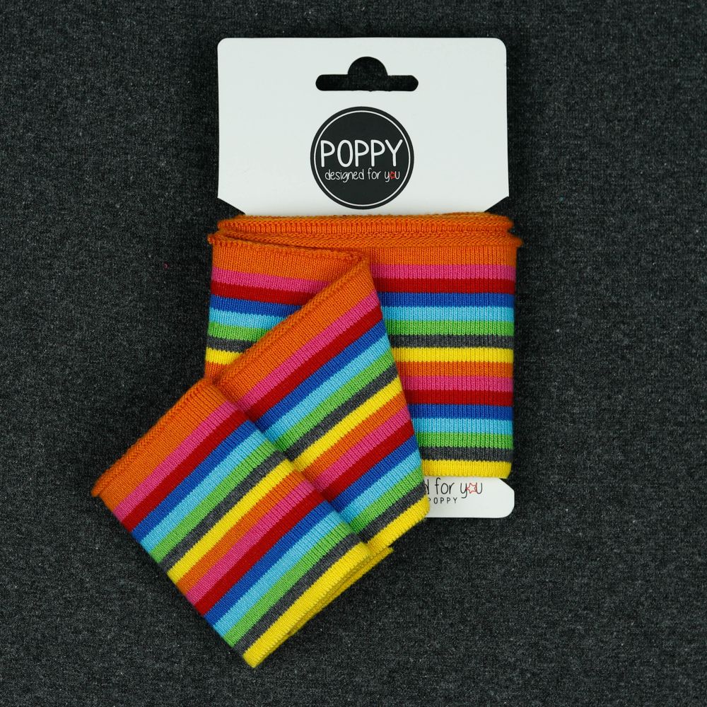 Double Stripe Rib Knit Cuffing By Poppy. Finished edge cotton Fabric: cuffs and waistbands.