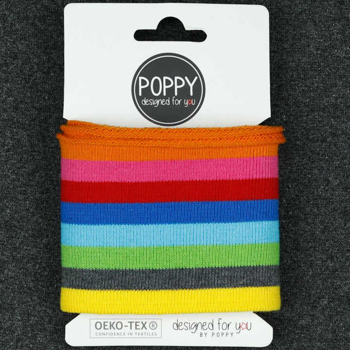 Double Stripe Rib Knit Cuffing By Poppy. Finished edge cotton Fabric: cuffs and waistbands.