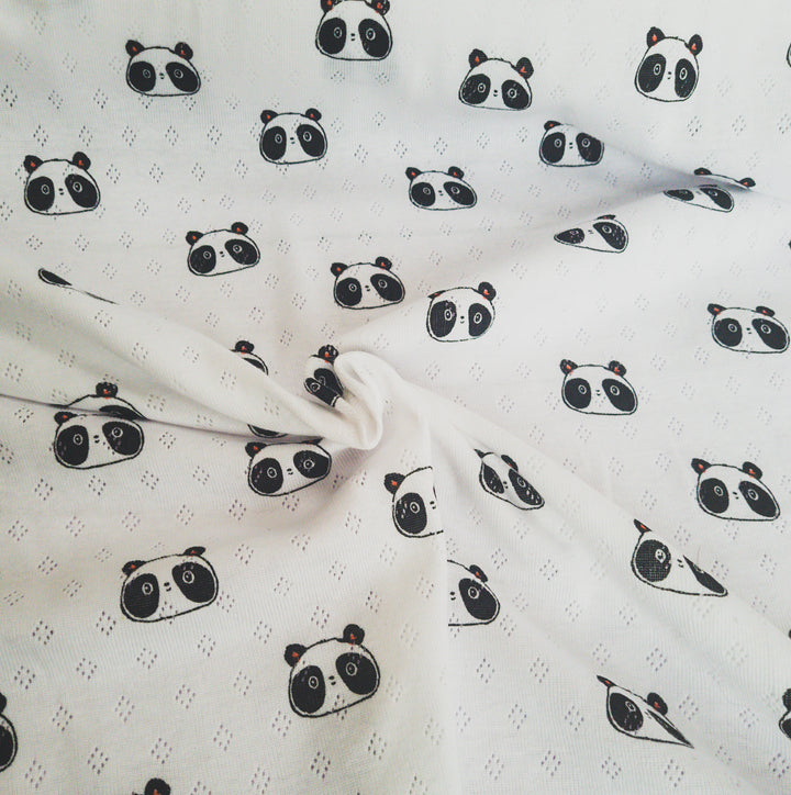 Panda Fine 100% cotton jersey knit with Diamond openwork/ Pointelle fabric. By Poppy. Cut to order by the 1/2 metre.