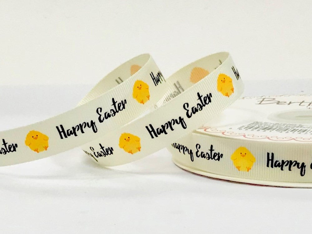 Happy Easter ribbon cotton/ grosgrain ribbon by Bertie's Bows. Per 2m/ 3m roll.