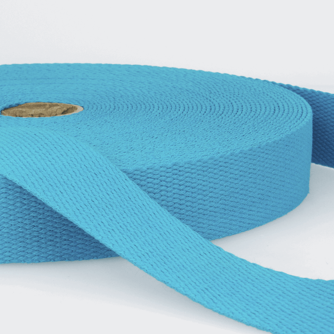 Solid Plain Cotton Webbing: 25 mm wide bag strapping. 20 colours. Per metre.