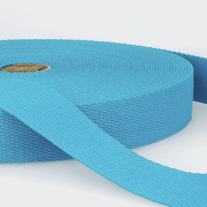 Solid Plain Cotton Webbing: 25 mm wide bag strapping. 20 colours. Per metre.