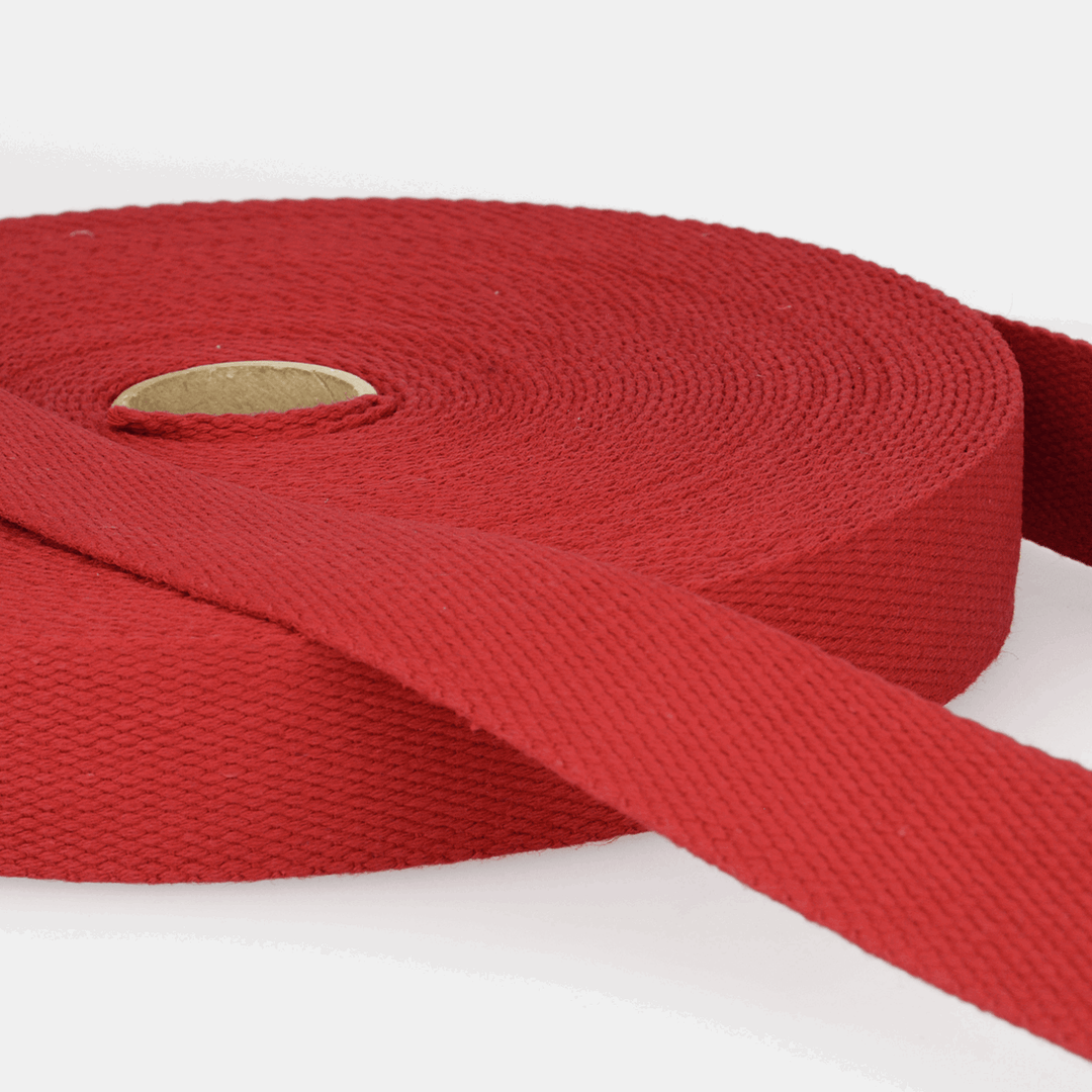 Solid Plain Cotton Webbing: 25 mm wide bag strapping. 20 colours. Per metre.