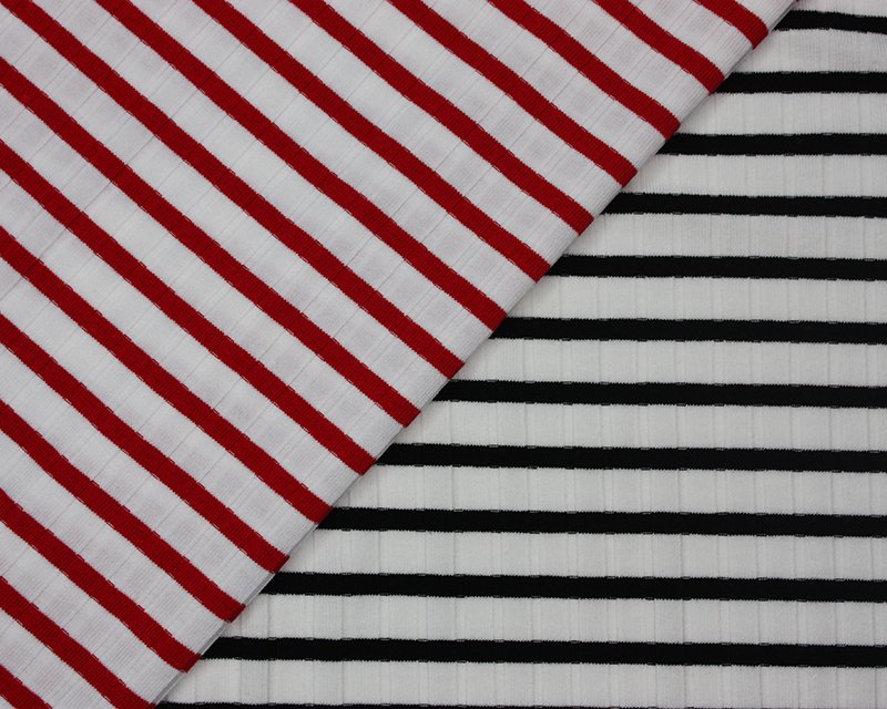 Wide Stripe black/red and white ribbed jersey knit dress T-shirt fabric.