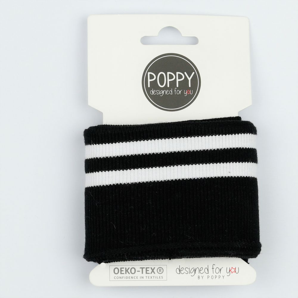 Double Stripe Rib Knit Cuffing By Poppy. Finished edge cotton Fabric: cuffs and waistbands.