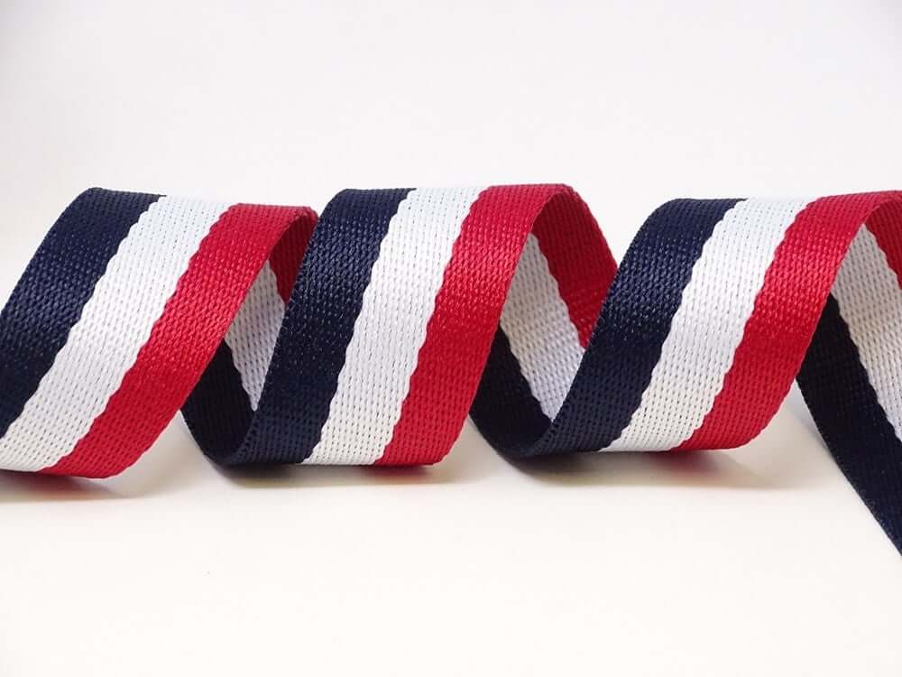 Berties bows 30mm cotton blend white striped bag strapping/webbing. Per metre.