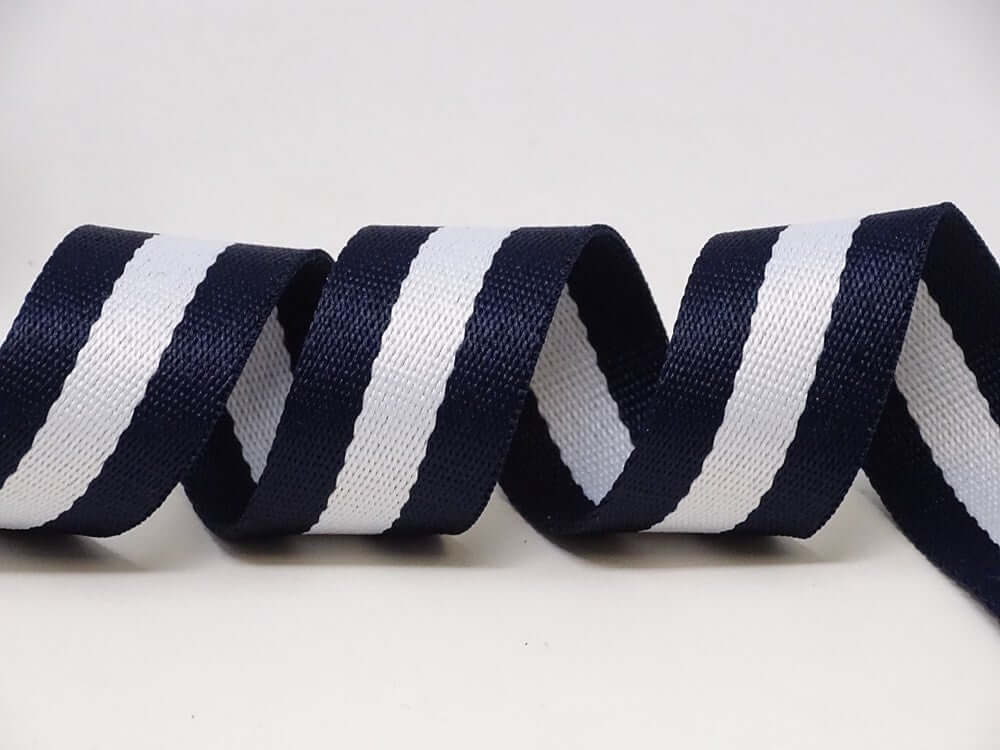 Berties bows 30mm cotton blend white striped bag strapping/webbing. Per metre.