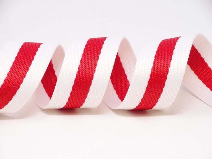 Berties bows 30mm cotton blend white striped bag strapping/webbing. Per metre.