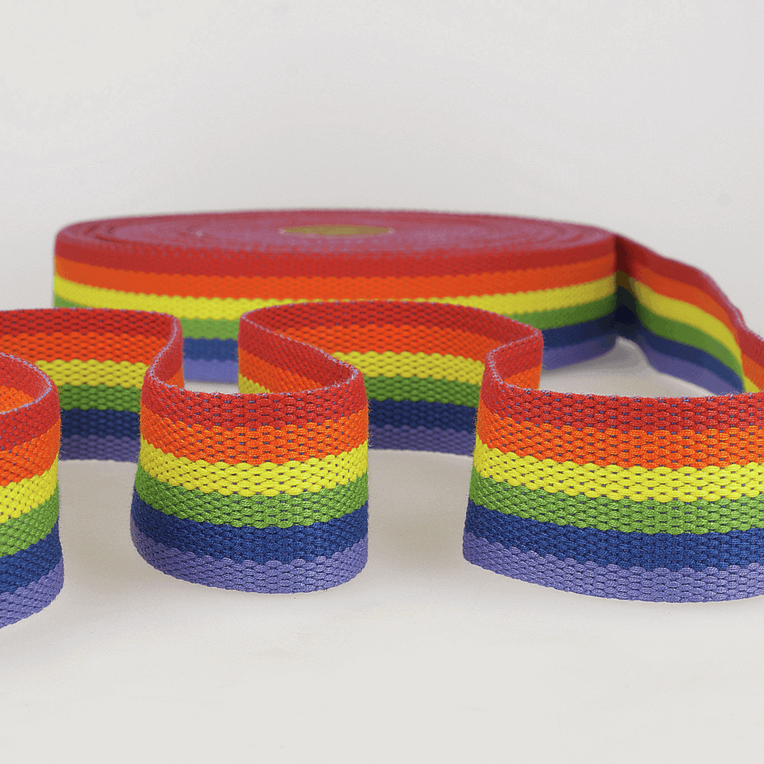 Striped Rainbow Webbing, belt, bag strapping 40 mm. Heavyweight. By the Metre.