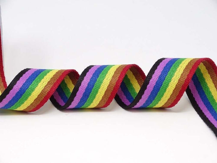 Bertie's bows 38mm striped, rainbow bag strapping/webbing: various colours. Per metre.