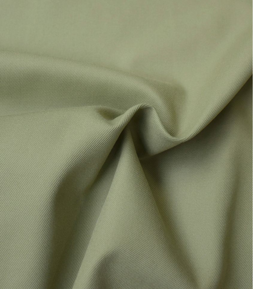 Ice brown/ Verbena/ Khaki green cotton gabardine twill. By Cousette, France. Per 1/2m