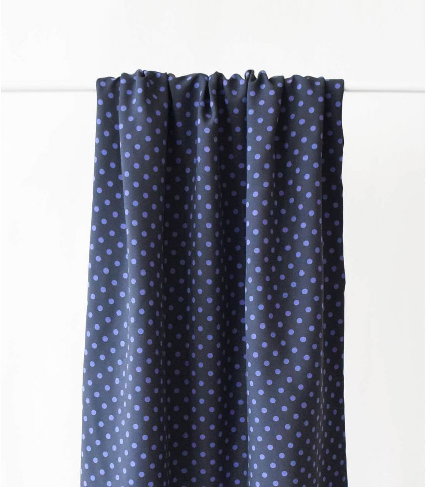 Polkadot Iris Dots viscose woven dressmaking fabric. By Cousette.